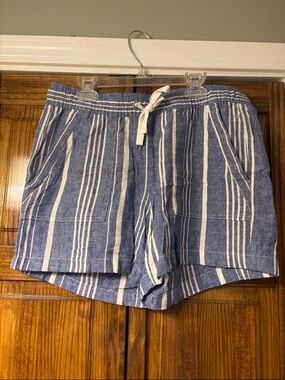 Nautica Blue and White Striped Drawstring Shorts